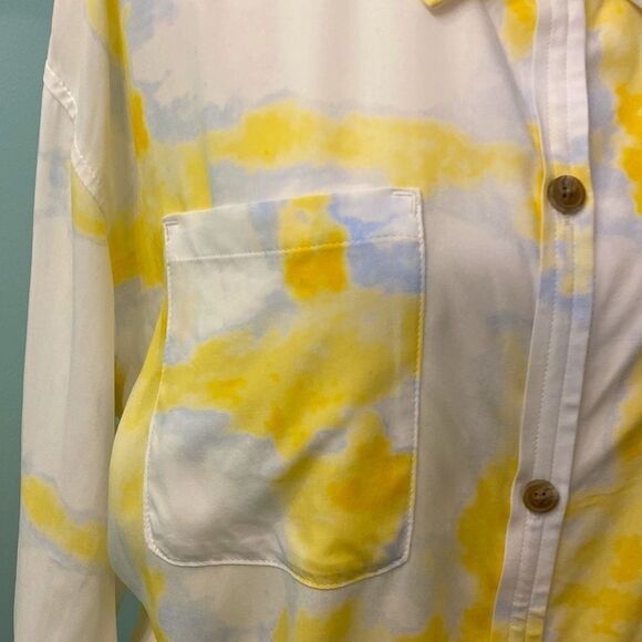Calia by Carrie Underwood Watercolor Yellow Swim Coverup Utility Shirt NEW - Picture 9 of 16
